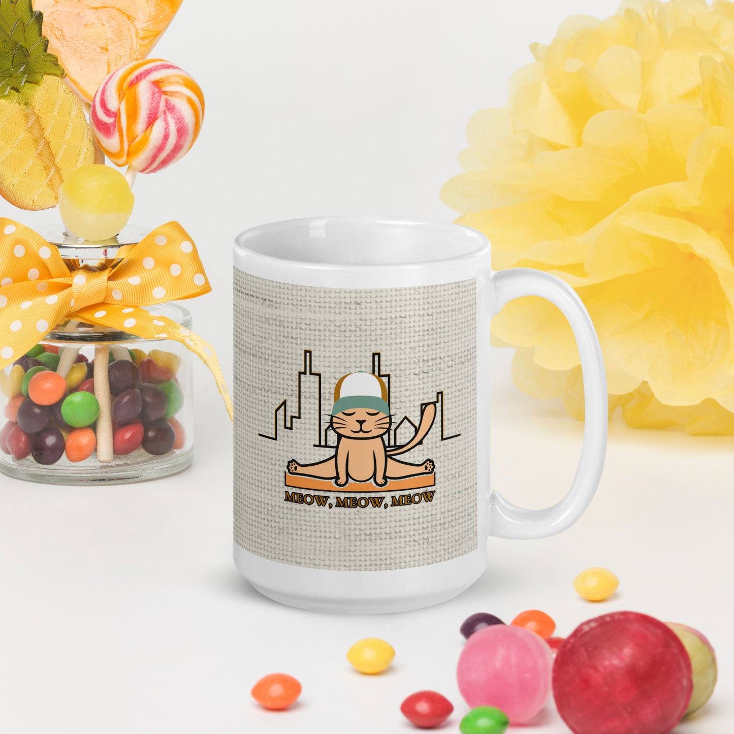 Yoga cat - White glossy mug