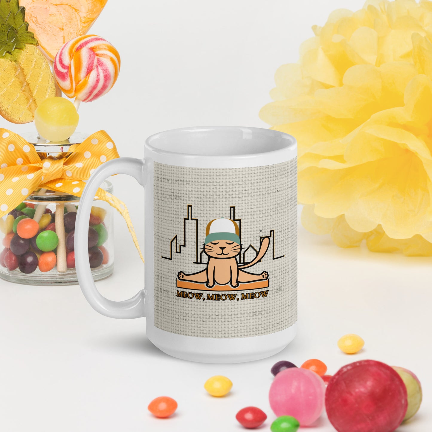 Yoga cat - White glossy mug