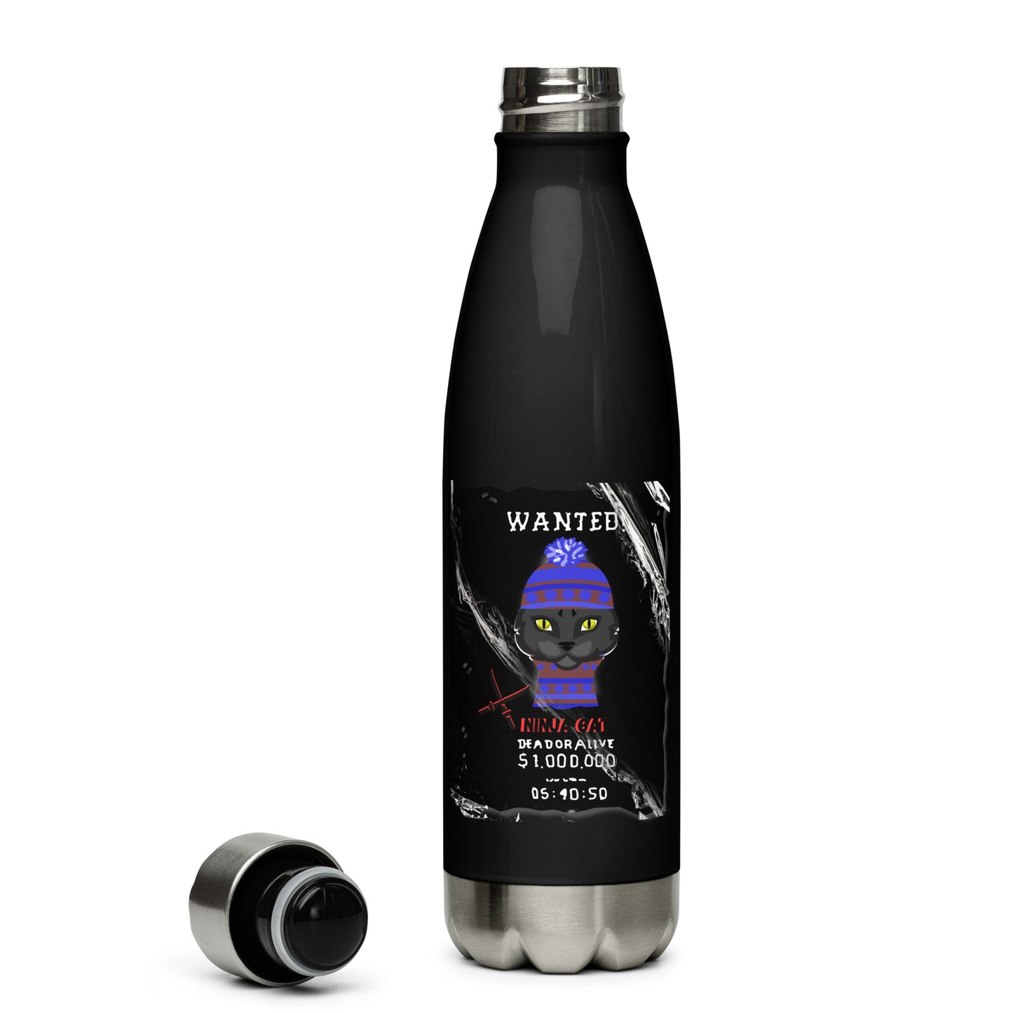 Ninja cat - Stainless steel water bottle