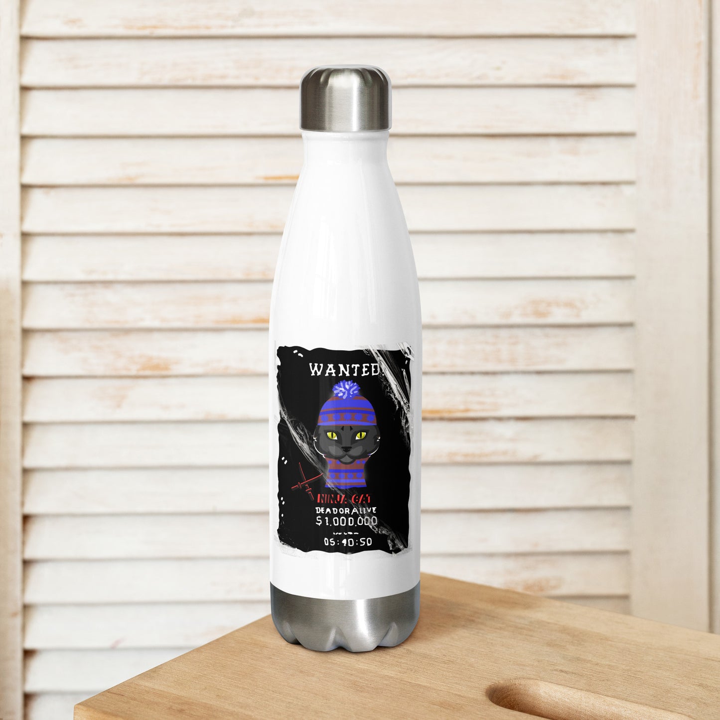 Ninja cat - Stainless steel water bottle