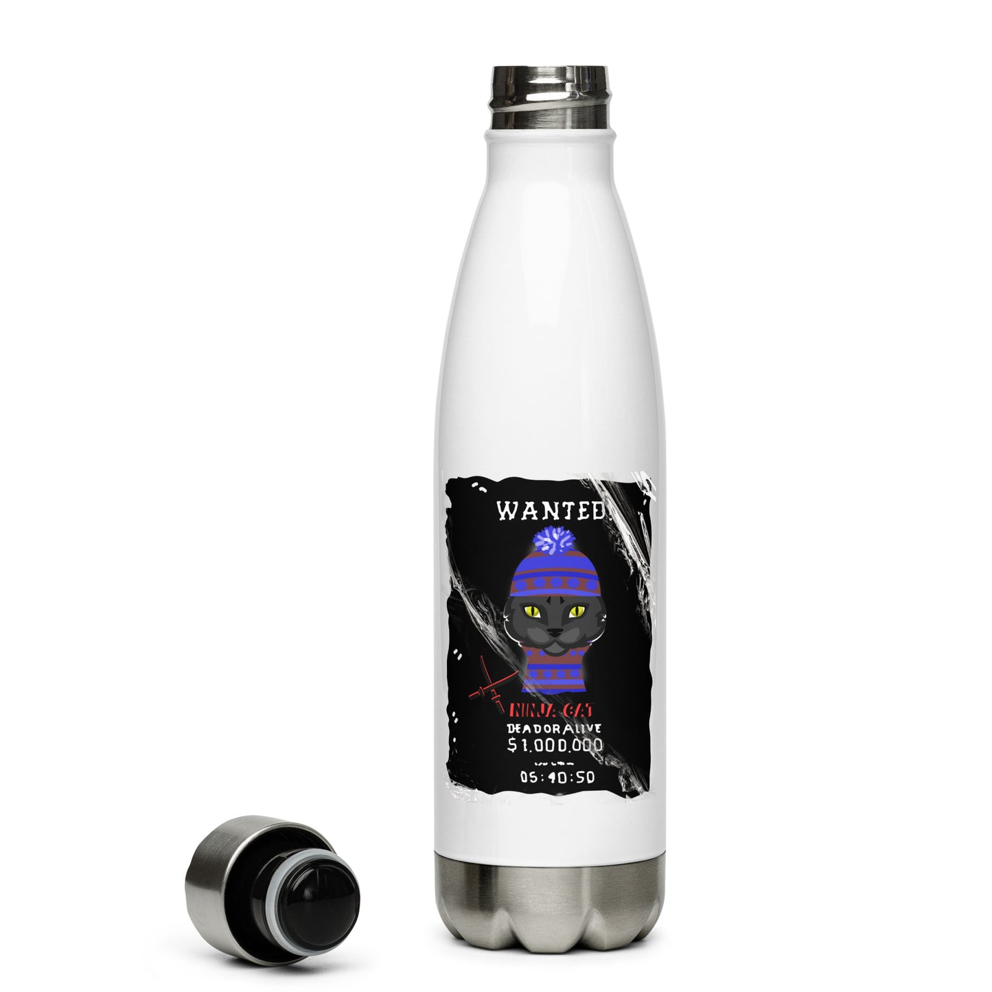 Ninja cat - Stainless steel water bottle