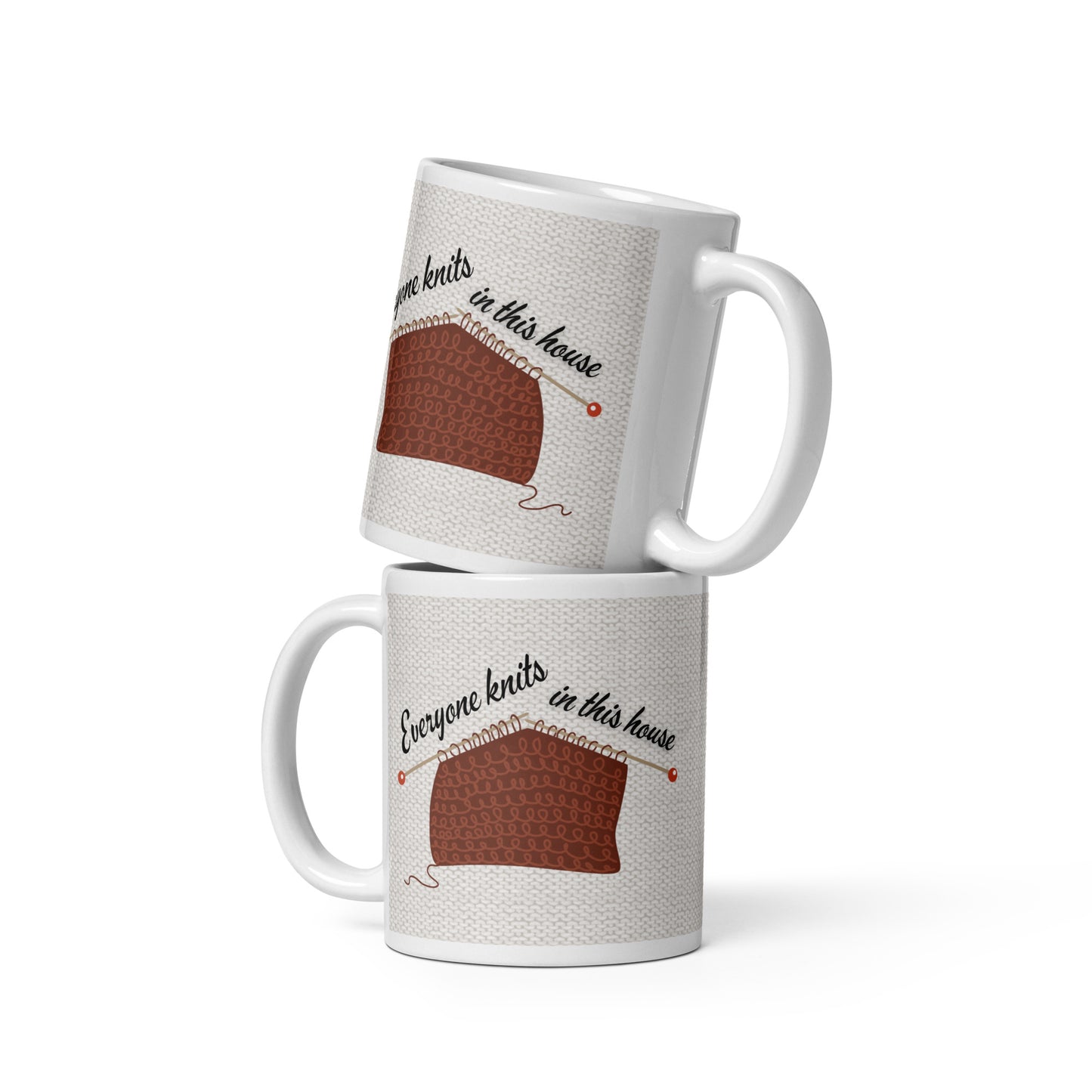 Everyone knits in this house - White glossy mug