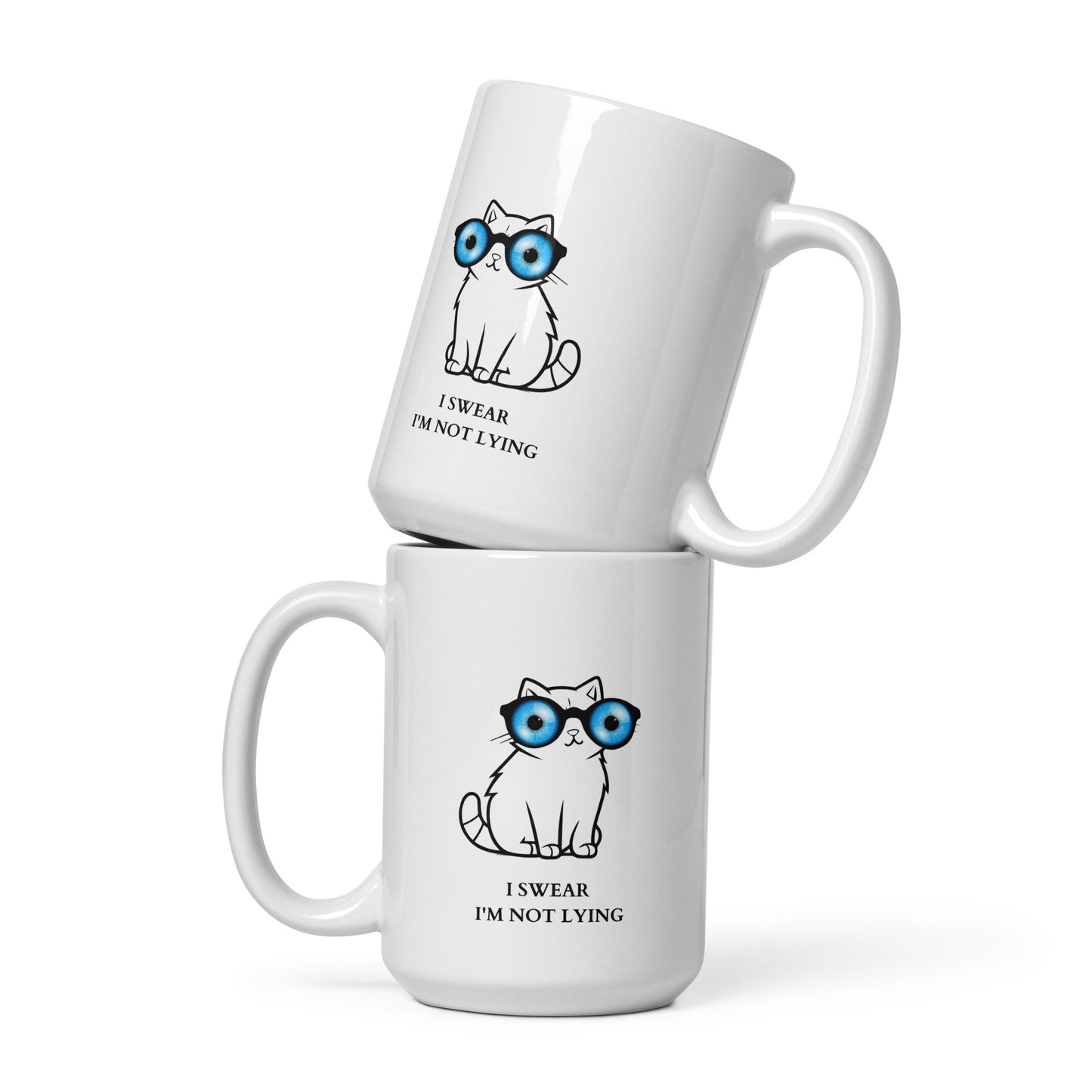 Lying cat with big blue eyes - White glossy mug